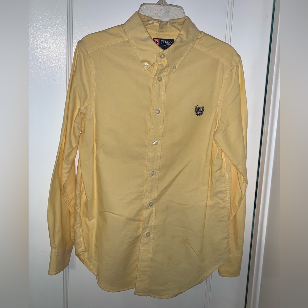 Chaps big boys medium 10/12 yellow button down shirt like new.